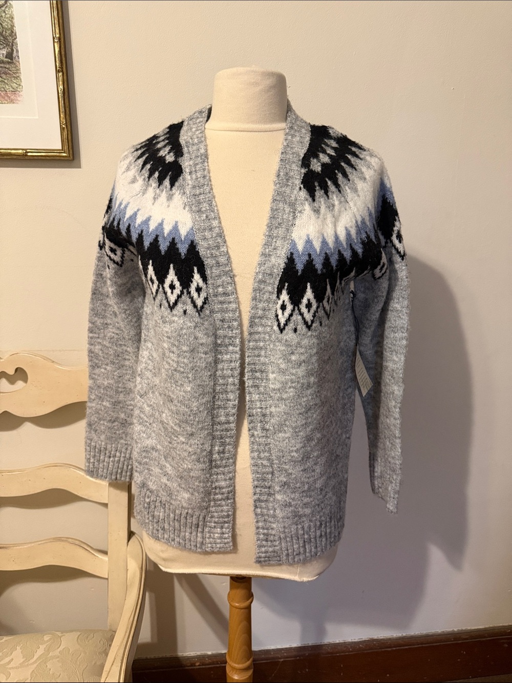 Women's Gray Nordic Open-Front Cardigan Sweater
